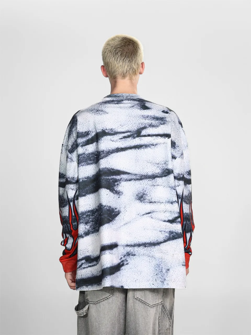 Saint michael tears all-over printed long-sleeved vintage autumn and winter T-shirt Style number: 102 Size: M L XL Wholesale price: 136 Color: Picture color